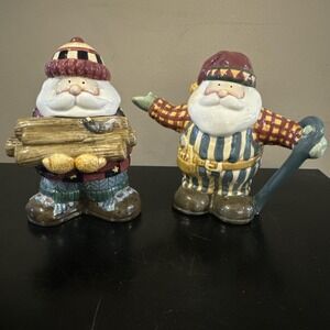 Debbie Mumm Sakura Lumberjack Santa Claus Sugar & Creamer Set Hand Painted
